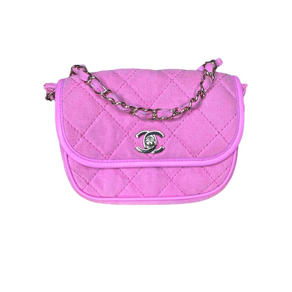 Chanel 21S Neon Pink Denim Small Messenger Bag